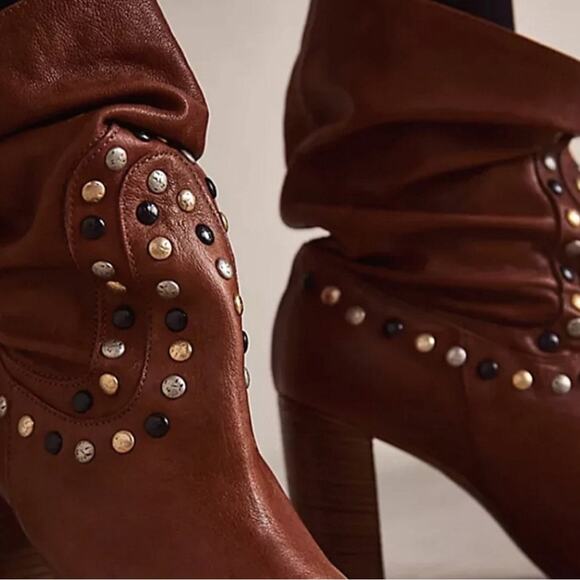 Free People Studded Leather Boots Size 7.5 Boho Western - Picture 4 of 12